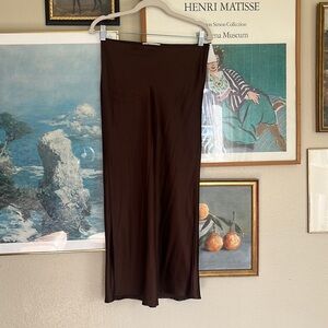 Reformation 100% silk maxi skirt in chocolate brown